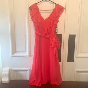 NWT DKNY coral pink chiffon dress sz 6